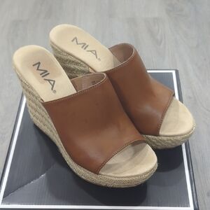 MIA Brown Wedge Sandals with Espadrille Heel